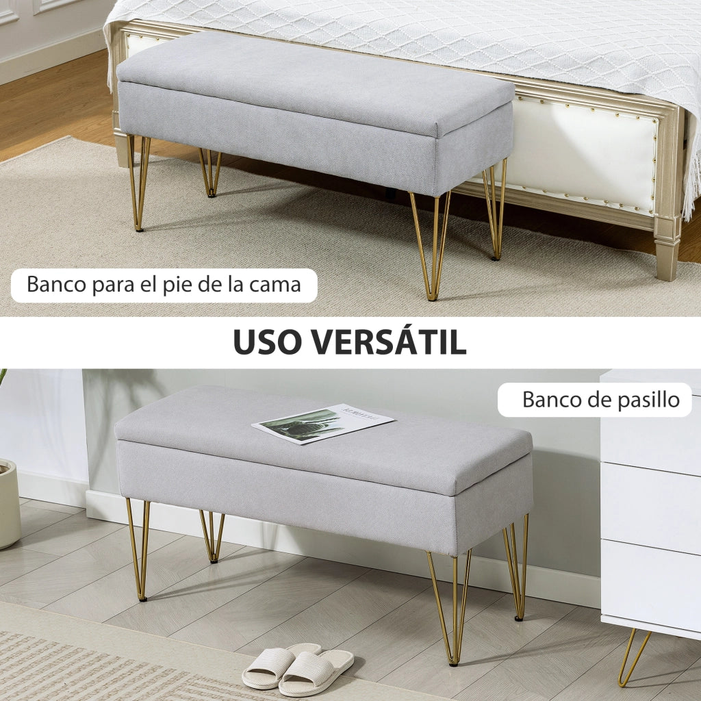 Pouf Piede Letto Imbottito in Tessuto Grigio con Gambe in Acciaio ¨C zephmum ¨C Grigio Chiaro