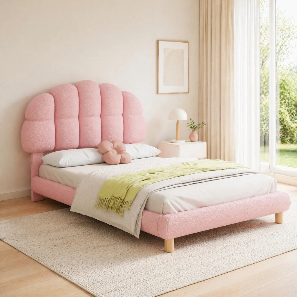 LETTO singolo 90x200 cm imbottito in Bouclé rosa