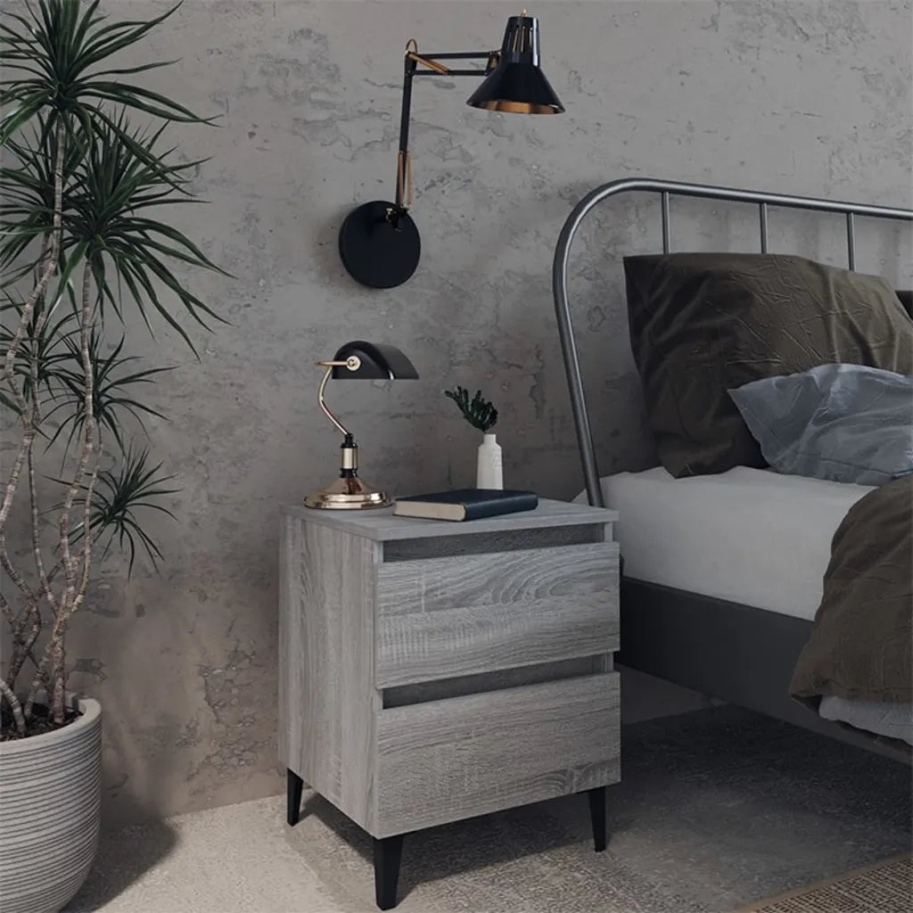 Comodino con Gambe in Metallo-Tavolino da notte Grigio Sonoma 40x35x50 cm