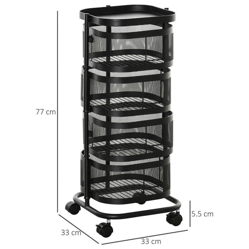 CARRELLO PORTAVIVANDE CON 4 CESTELLI IN ACCIAIO E PP 33X33X77 CM NERO