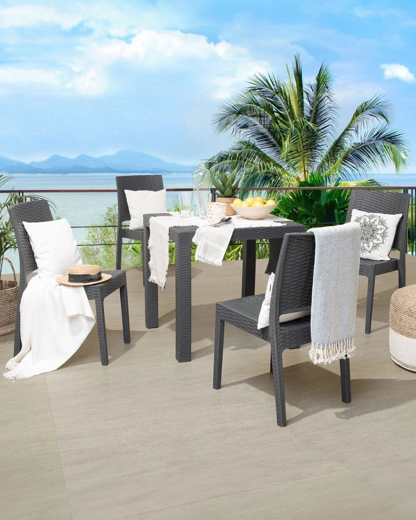 Set di 4 sedie da pranzo da giardino grigie in materiale sintetico impilabili per esterno minimalista