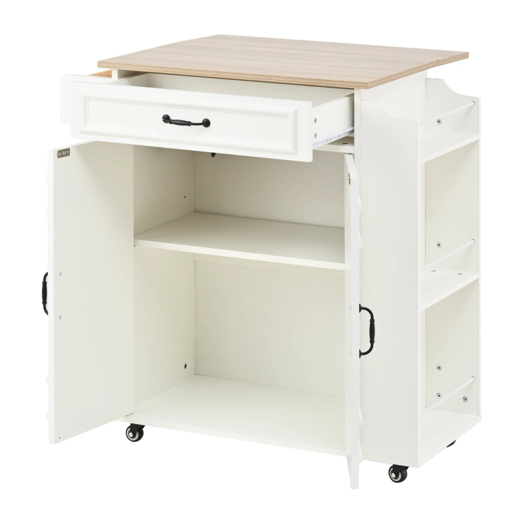 Carrello da Cucina con 1 Cassetto 2 Ante Ripiano Regolabile Piano Pieghevole Portasciugamani con Ruote 66x60x90 cm