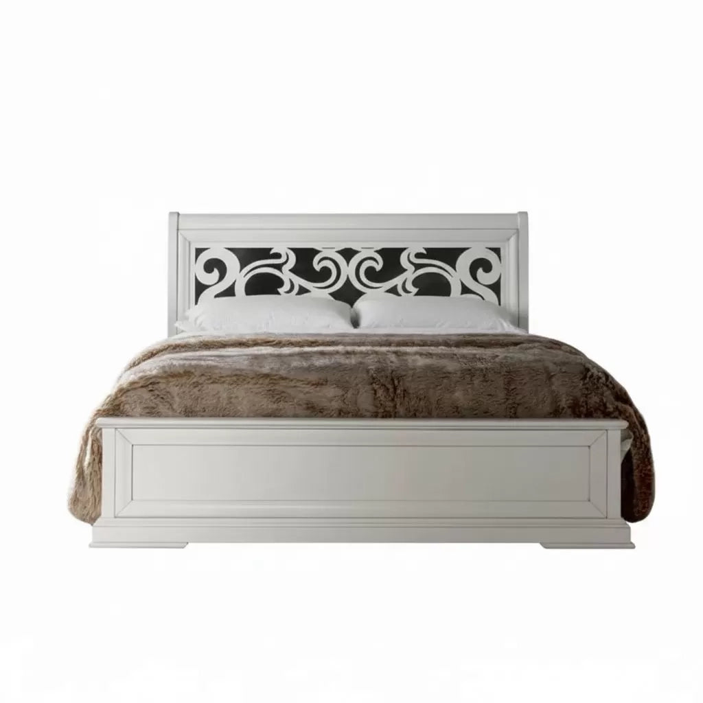 Letto matrimoniale shabby con testata traforata bianco 171x216x112 - Mobili 2G