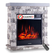 KAMINIO Camino elettrico JUAN - Camino elettrico da appoggio effetto pietra con riscaldamento, effetto fiamma 3D, telecomando - Grigio