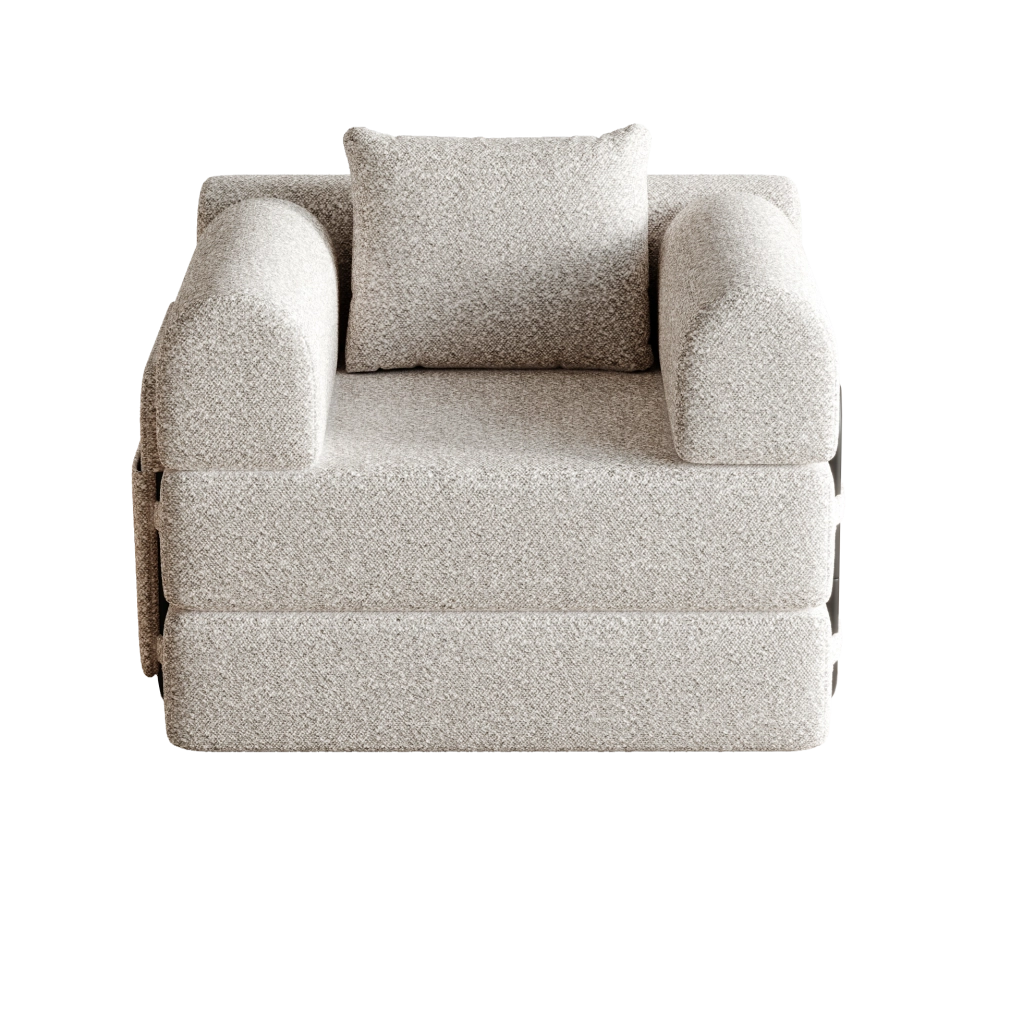 Poltrona letto 2 in 1 in ciniglia khaki con vano bracciolo