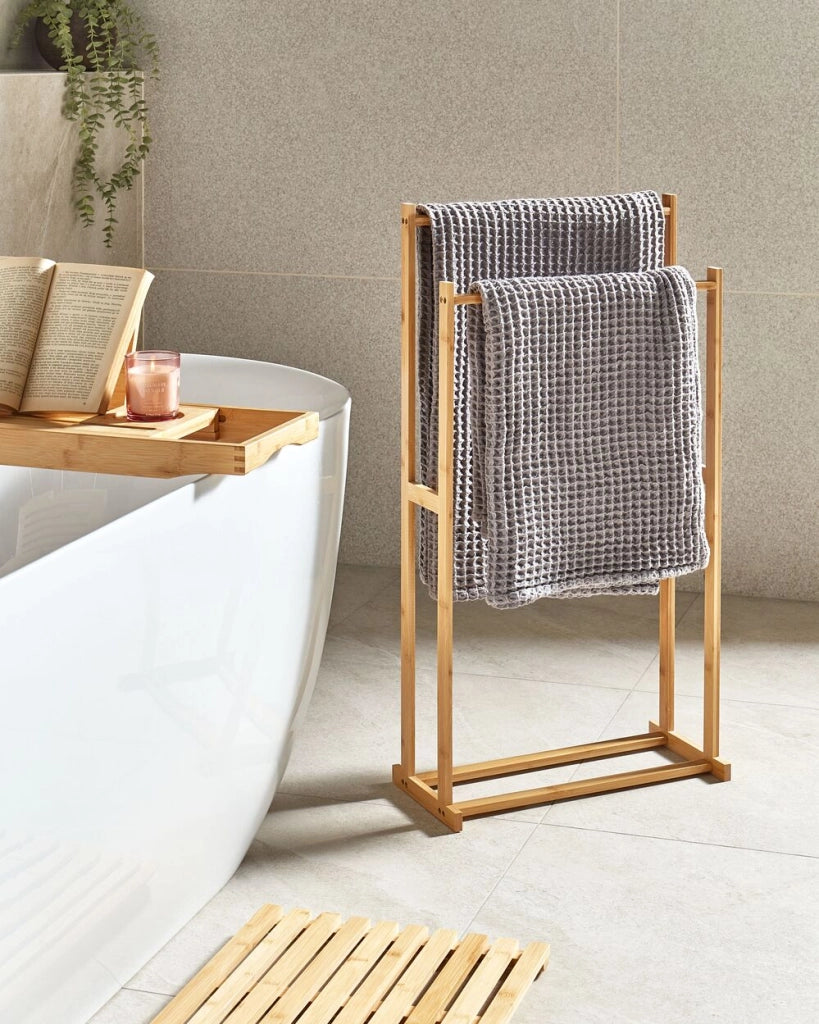 Portasciugamani in marrone chiaro di bambù 85x45 cm 2 binari Accessori per il bagno