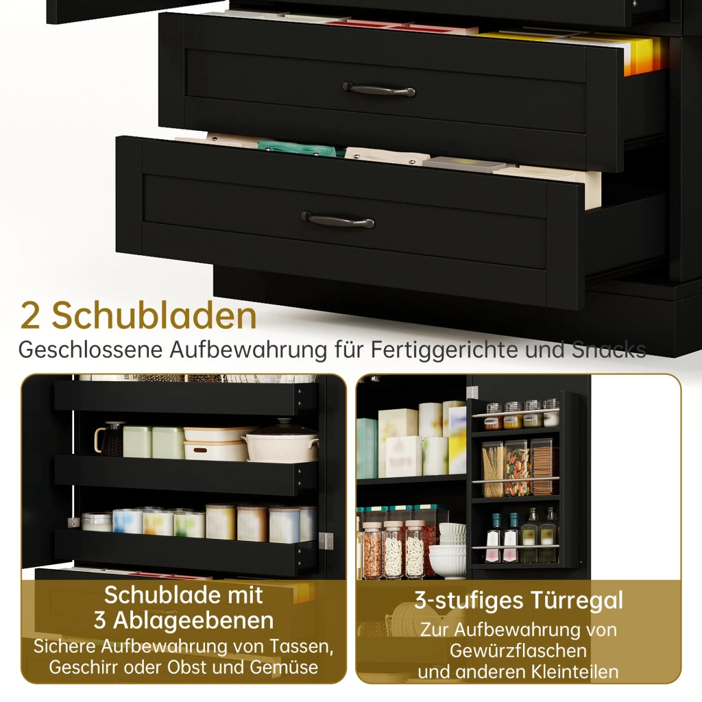 ARMADIO DISPENSA 180x80x37,5 cm MDF Nero con 3 ripiani estraibili