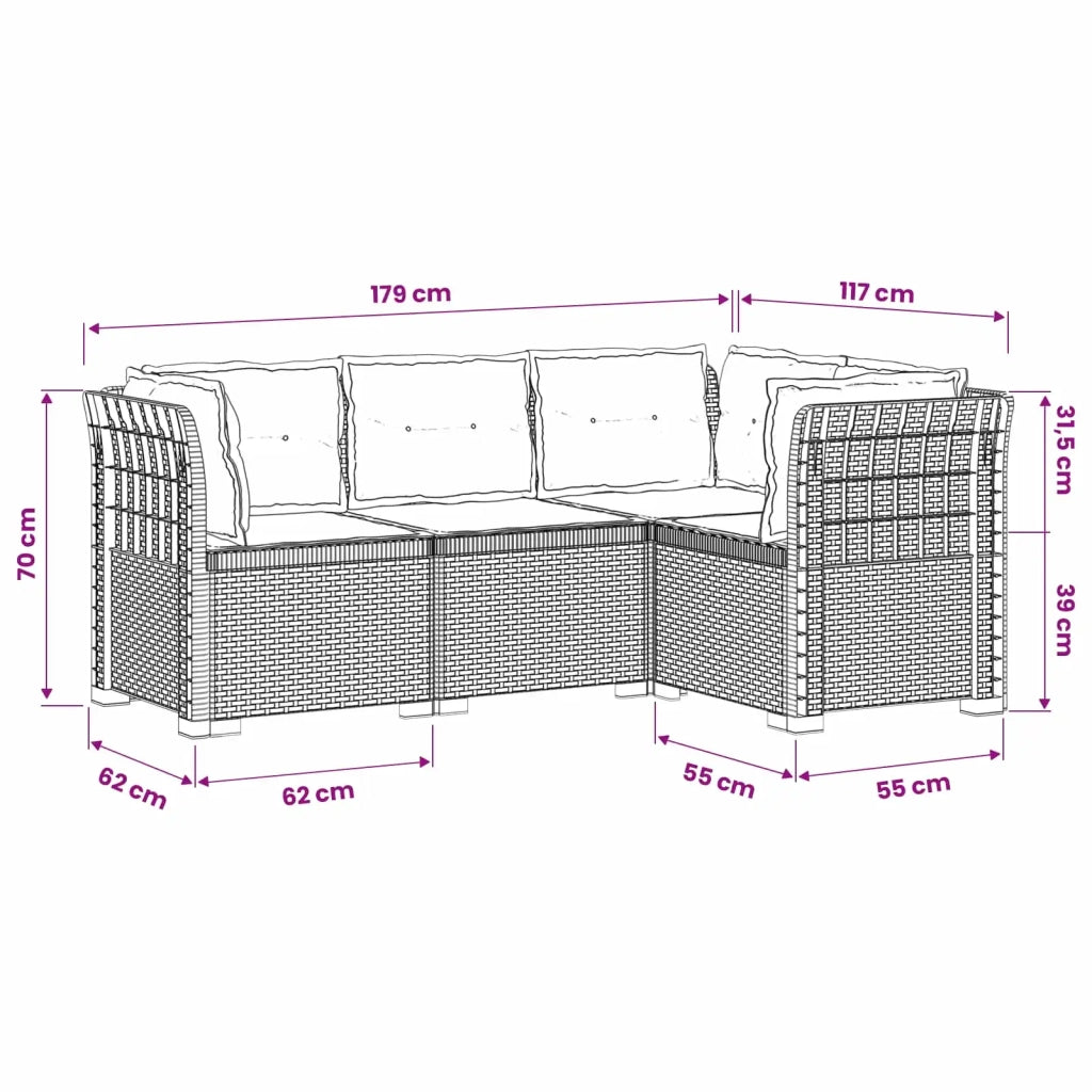 Divano da Giardino 4 Posti con Cuscini Aspetto Rattan PP 3443982