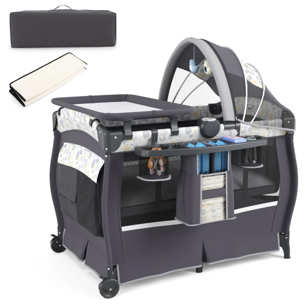 Centro neonati con borsa da viaggio per neonato, Pack and play 4 in 1 portatile Grigio Chiaro-Culle