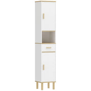 Mobile a Colonna Bagno Canettato 31,5x29,7x171,5 cm con Cassetto e Ripiani Regolabili in Legno Bianco