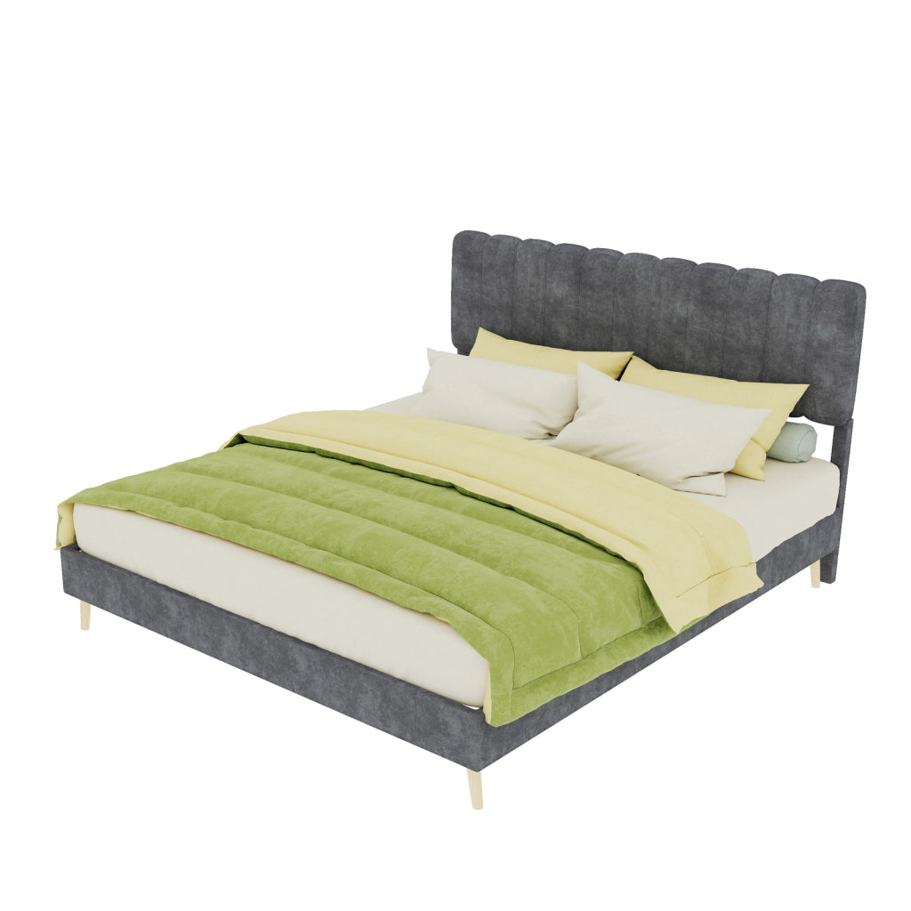 Letto imbottito moderno con testiera morbida, 160x200 cm, grigio