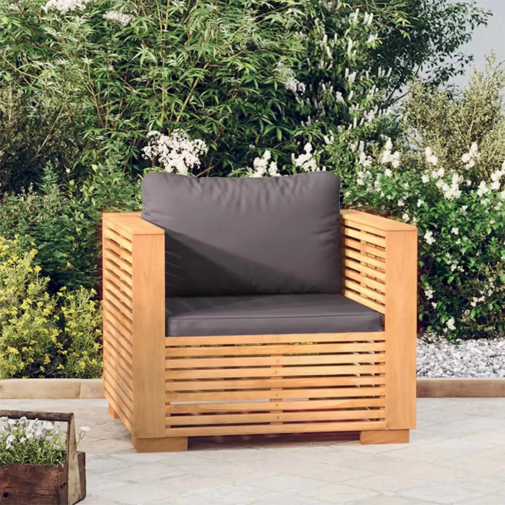 Divano da esterno-Divano da Giardino Cuscini Grigio Scuro Legno Massello di Teak