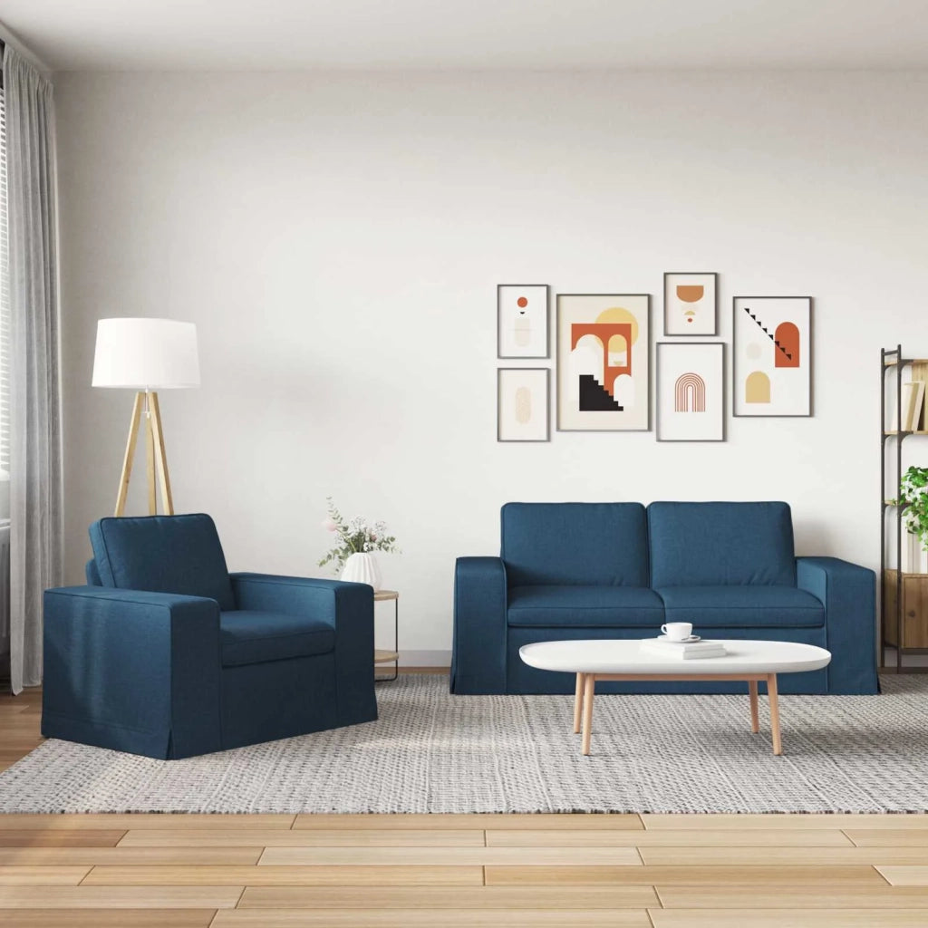 Set di divani 2 pcs Blu 182 x 80 x 82 cm Tessuto