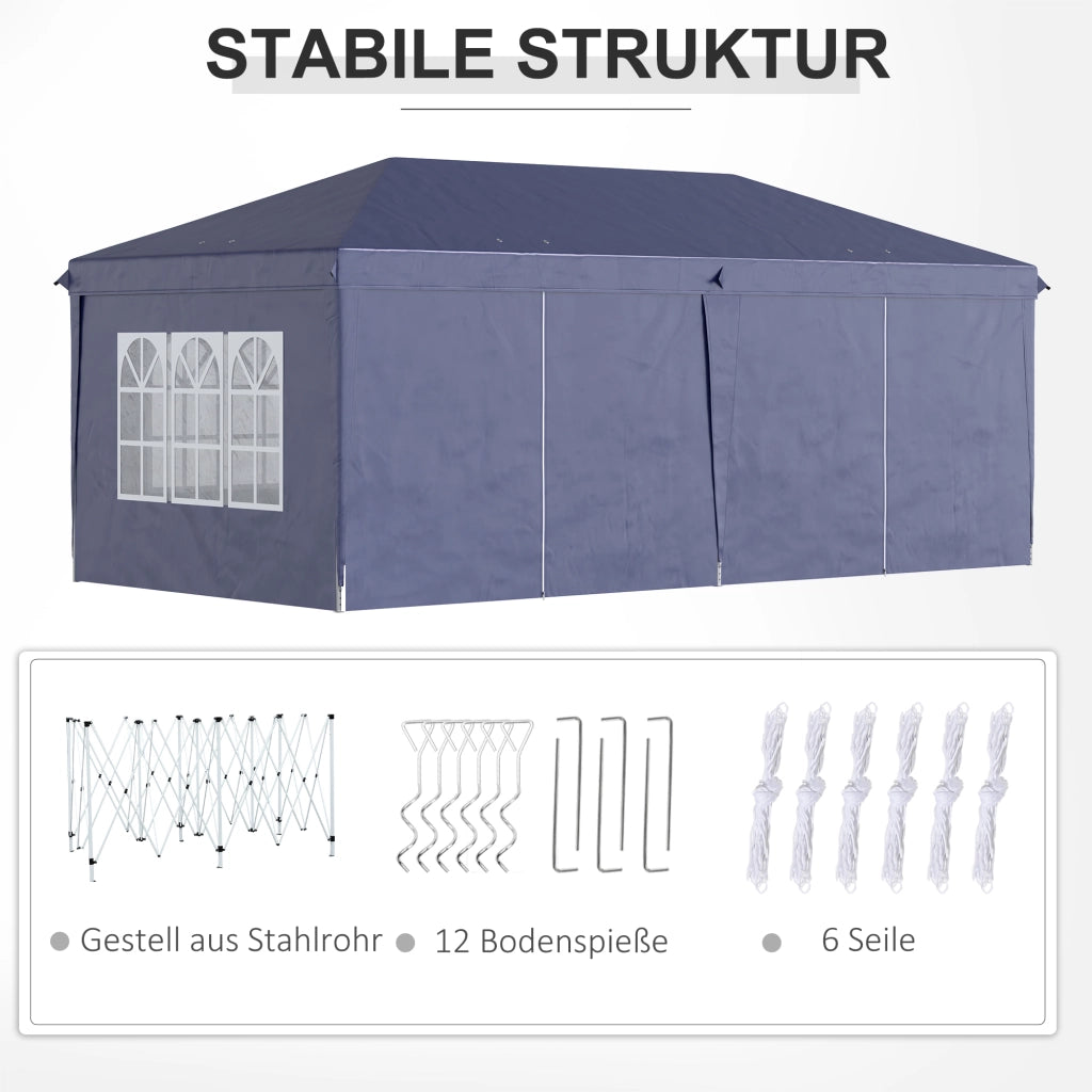 Gazebo pieghevole 6x3 m ¨C zephmum ¨C Blu, acciaio, finestre grandi, pareti removibili