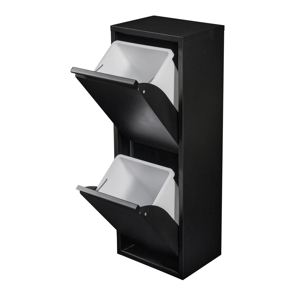 Cestino per la raccolta differenziata da parete con 2 scomparti estraibili 93 x 33 x 25 cm nero 03_0008199