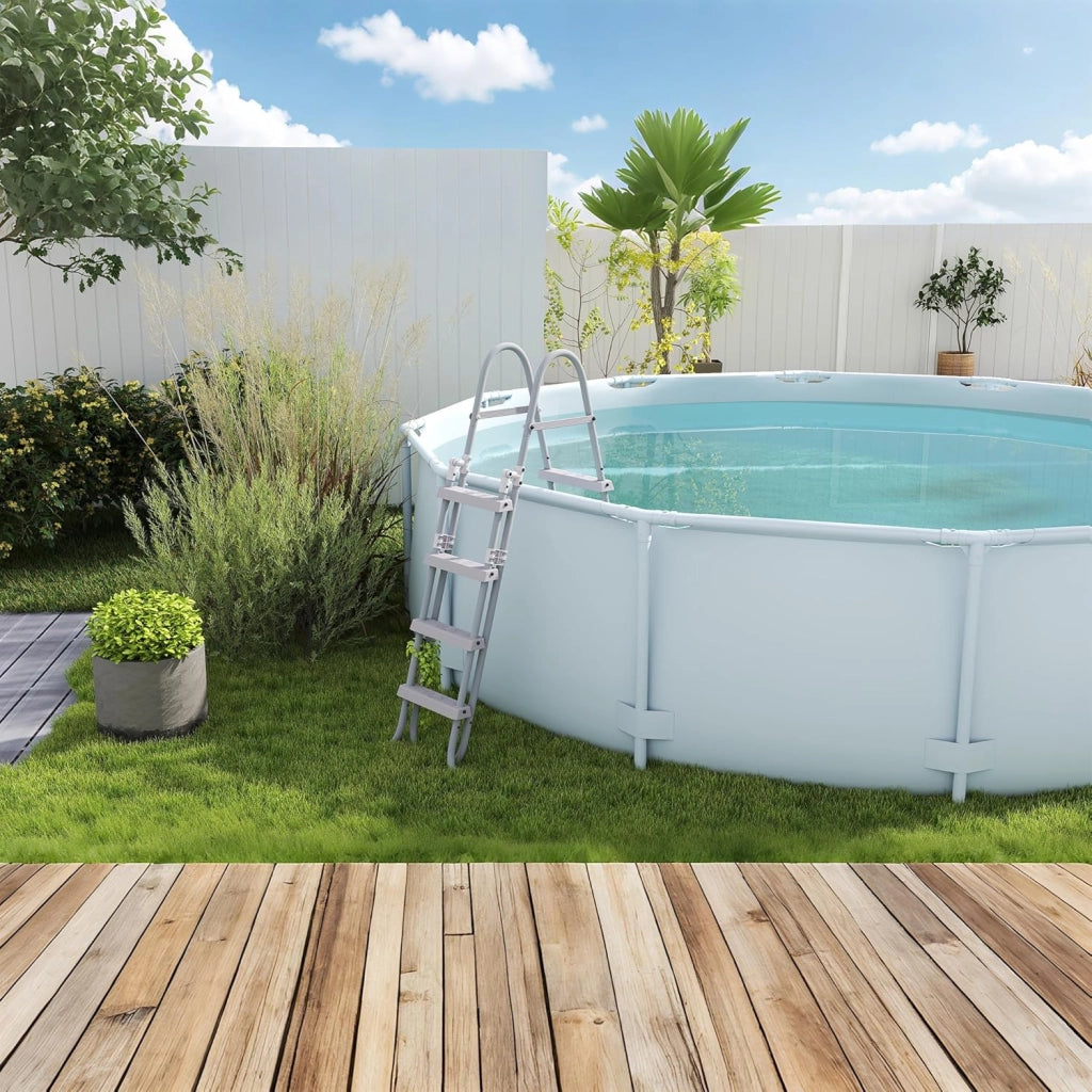 Scala per piscina a 4 livelli, altezza 110 cm, pieghevole, con pedali in plastica e piedini antiscivolo, per piscina
