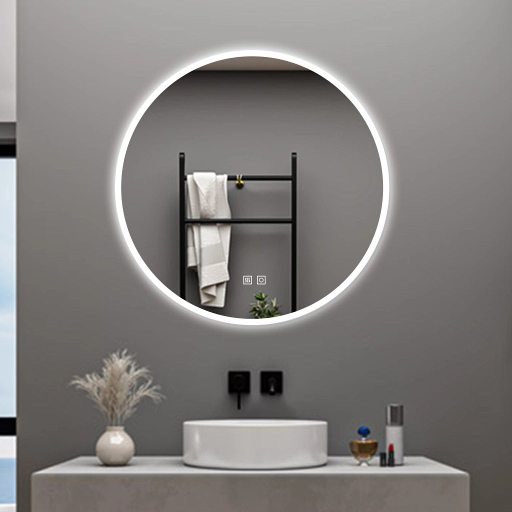 AICA Specchio da bagno 70 x 70 cm, 3 colori, antiappannamento, dimmerabile, interruttore touch, Funzione Memoria