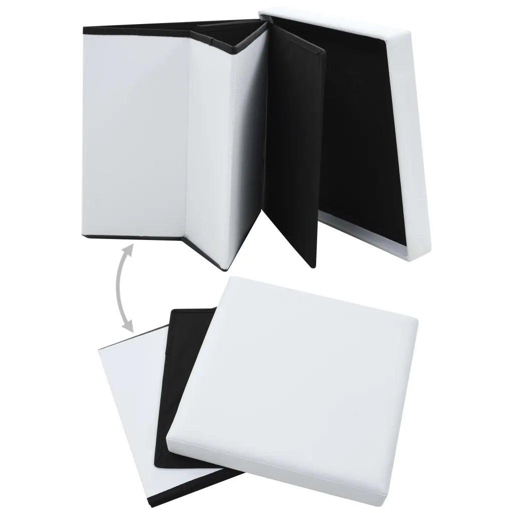 Sgabello Pieghevole con Contenitore Bianco in Similpelle 247082