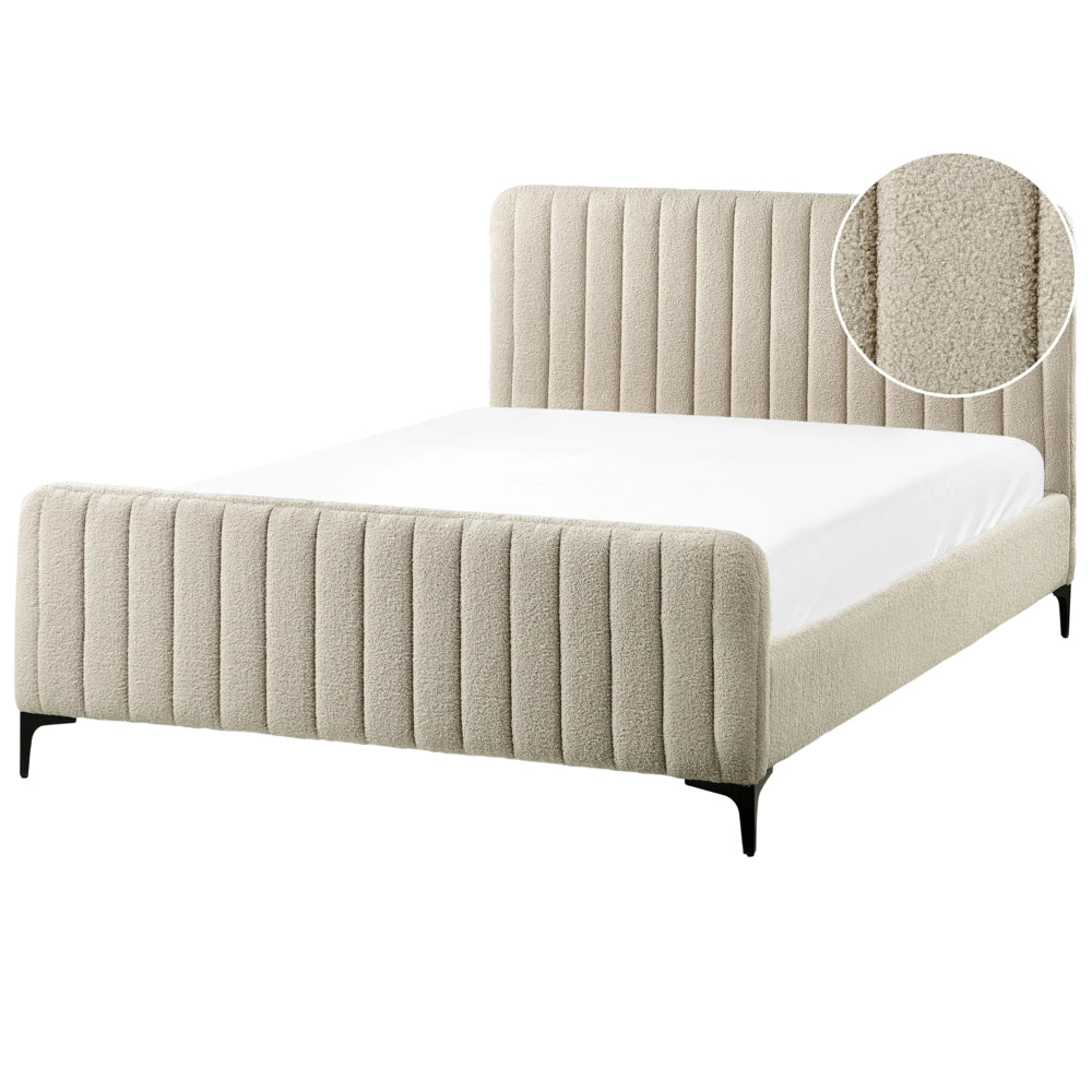 Letto in bouclé beige UE Matrimoniale 140 x 200 cm Testiera Imbottita con Gambe in metallo Design moderno