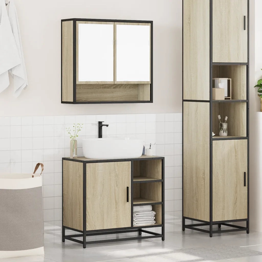 Set Mobili da Bagno 2 pz Rovere Sonoma in Legno Multistrato