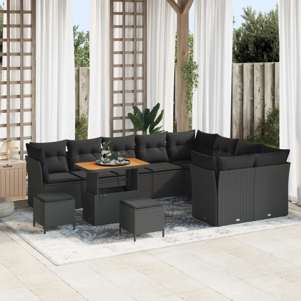 Set Divano da Giardino con cuscino 12 pcs Nero 3363474