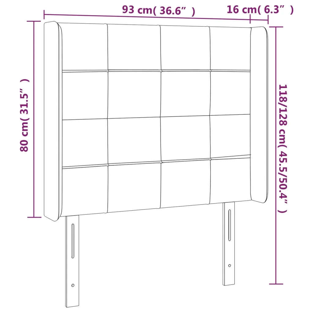 Testiera a LED Nera 93x16x118/128 cm in Velluto 3124089