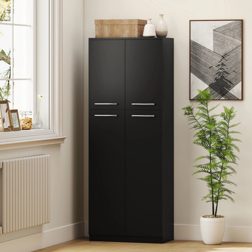 Mobile Contenitore Minimal 59x31x155 cm con 2 Armadietti e Mensole Regolabili in Legno Nero