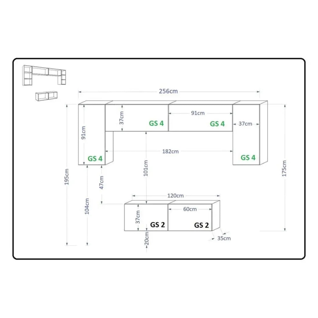 Set di mobili da soggiorno neri sospesi collezione CEPTO II 256cm, 6 porte, 4 ripiani, led, modulari.