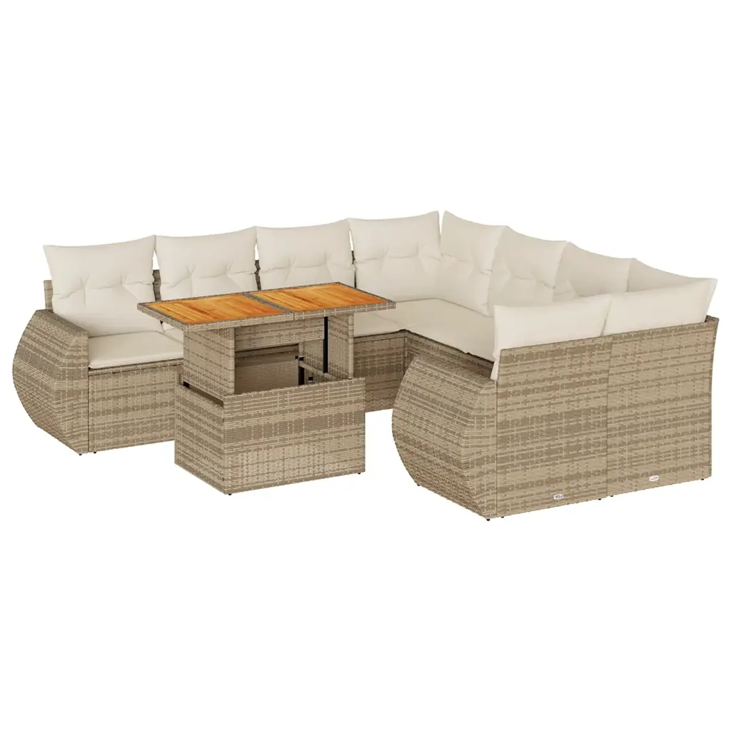 Set Divano da Giardino 9 pz con Cuscini Beige in Polyrattan 3327243