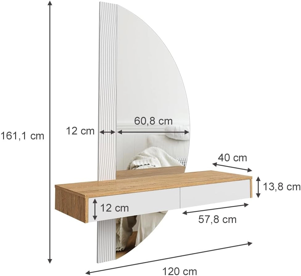 Tavolo da toeletta Melisa, Bianco, 120 cm con illuminazione a LED, Altezza regolabile, perfetta per adattarsi alle esigenze individuali