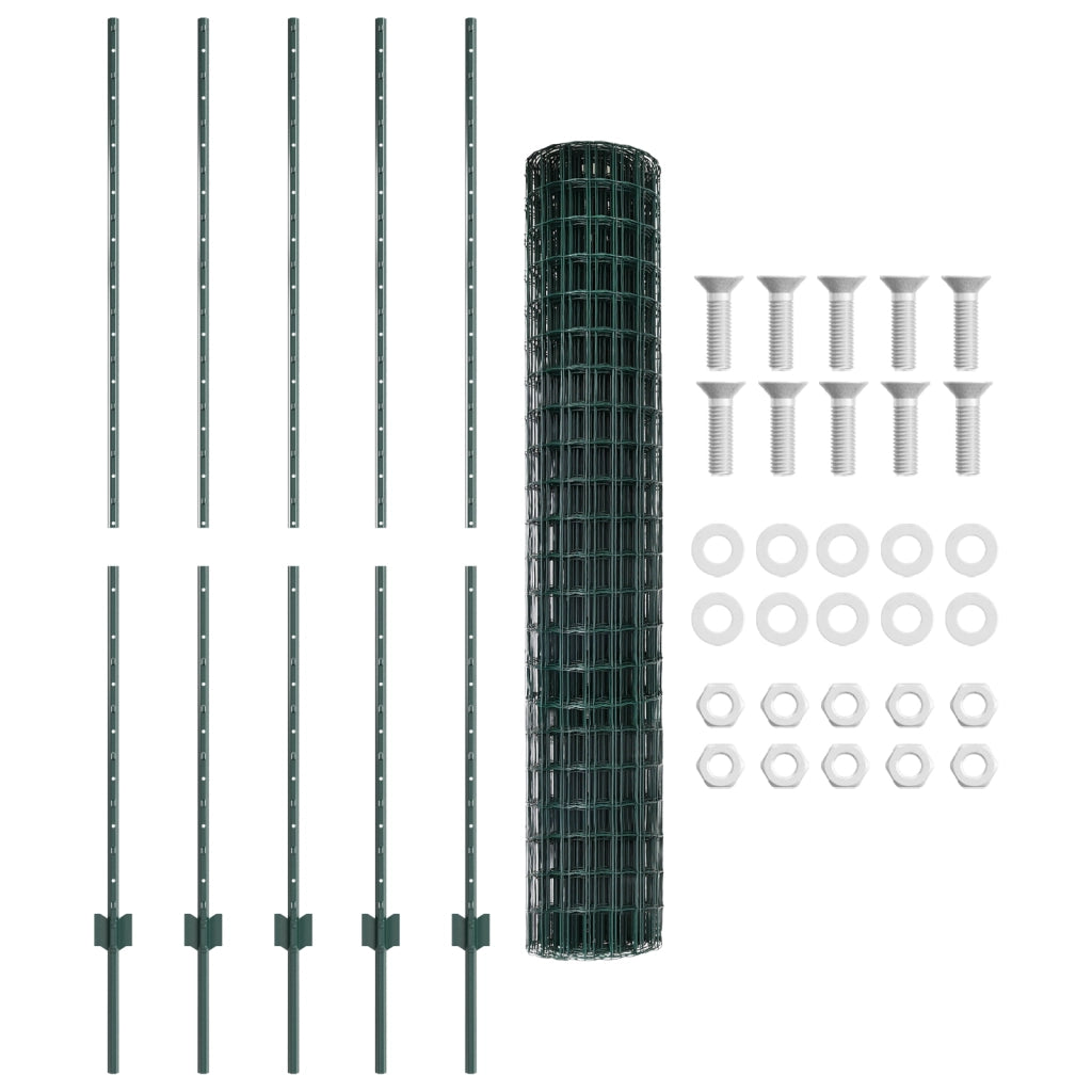 Recinzione Euro con 5 Pali a U Verde 1.6x10 m Acciaio