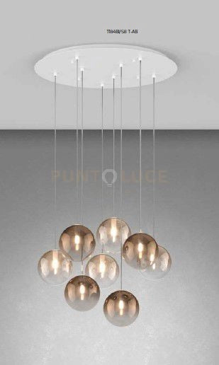 SOSPENSIONE BIANCO 8 LUCI TONDA VETRI 4X BR + 4X AM 1184BI-S8 T-AB
