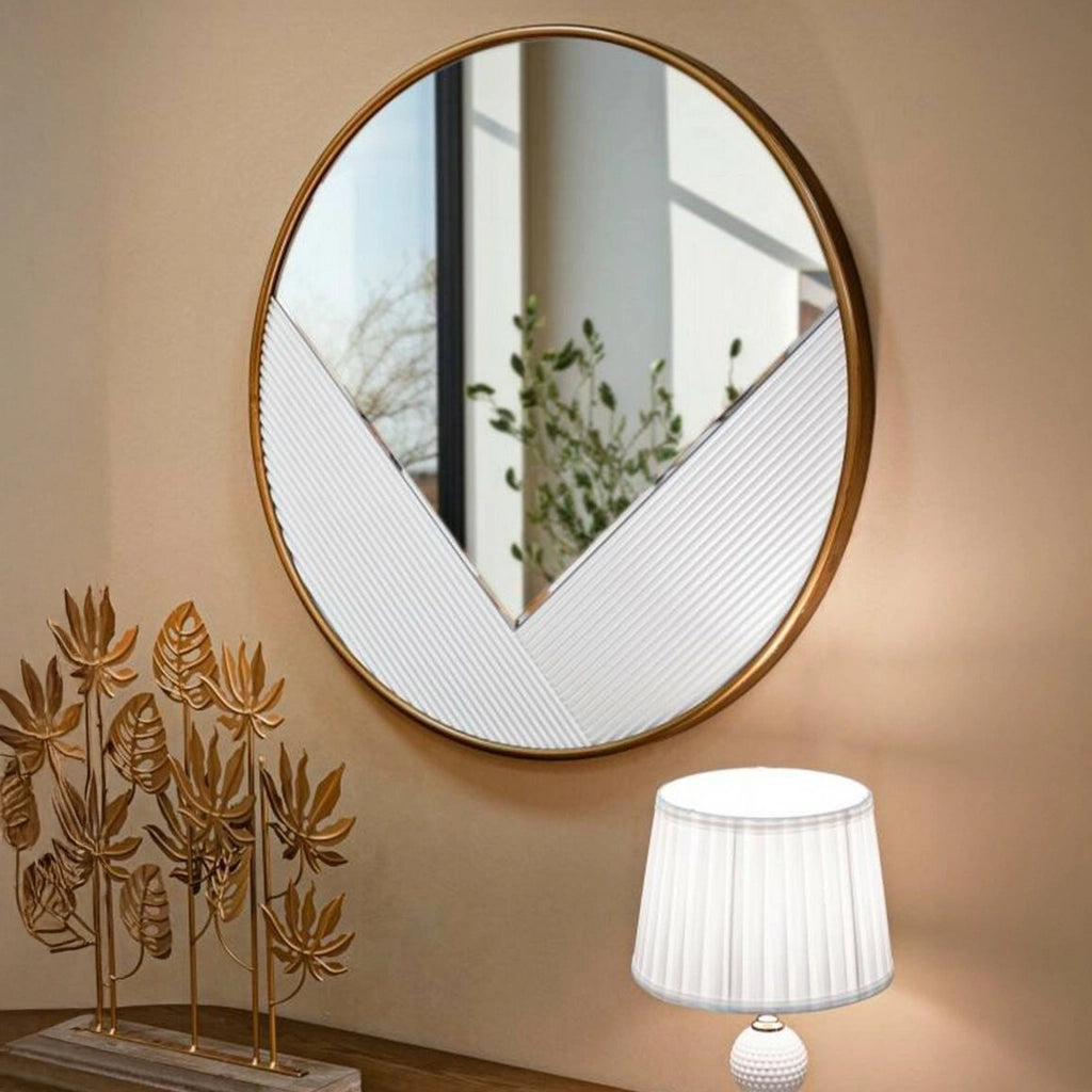 Specchio Santelia, Specchiera, Articolo d'arredo a muro, Decorazione con specchio, 80x4 h80 cm, Bianco e Oro