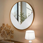 Specchio Santelia, Specchiera, Articolo d'arredo a muro, Decorazione con specchio, 80x4 h80 cm, Bianco e Oro