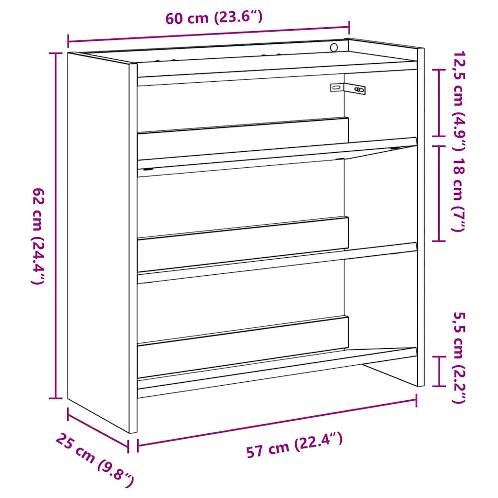 Scarpiera-Scaffale per scarpe Grigio Cemento 60x25x62 cm in Legno Multistrato