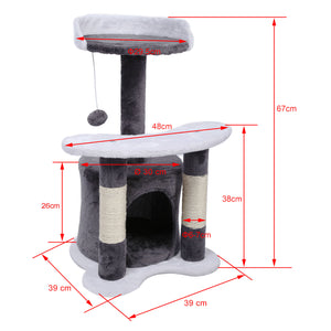 Albero tiragraffi 67 cm grigio/bianco Con sisal, piattaforma, nicchia e pallina