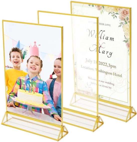 Fotolijst A5 in Acrillo, 3 pezzi, supporto per menu, A5, fotolijst in acrillo per supporto menu, numeri per tavola, visualizzazione foto, ecc., benvenuti per tavola di matrimonio