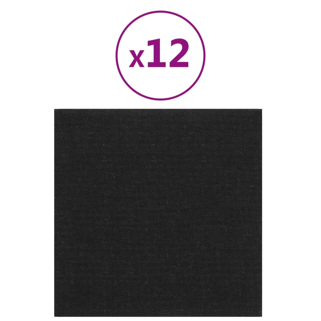 Testiera | Testata da Parete 12 pcs Nero 30 x 30 cm Tessuto