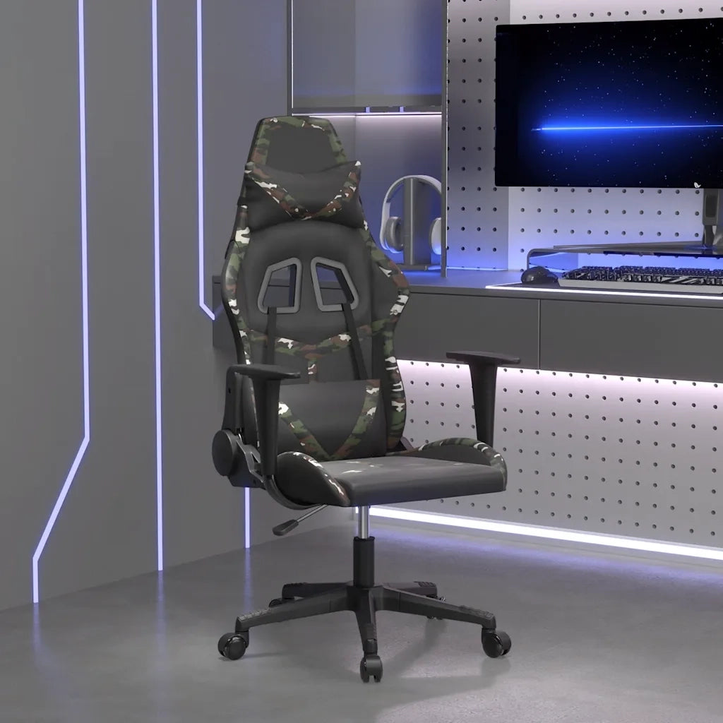 Sedia da Gaming | Sedia da e-sports Massaggiante Nero e Mimetico in Similpelle