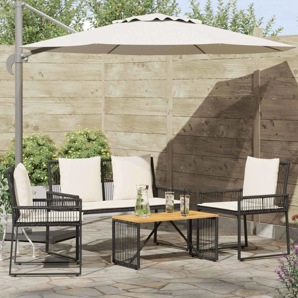Set di Mobili da Esterno 4 pcs Nero e Bianco Crema polyrattan