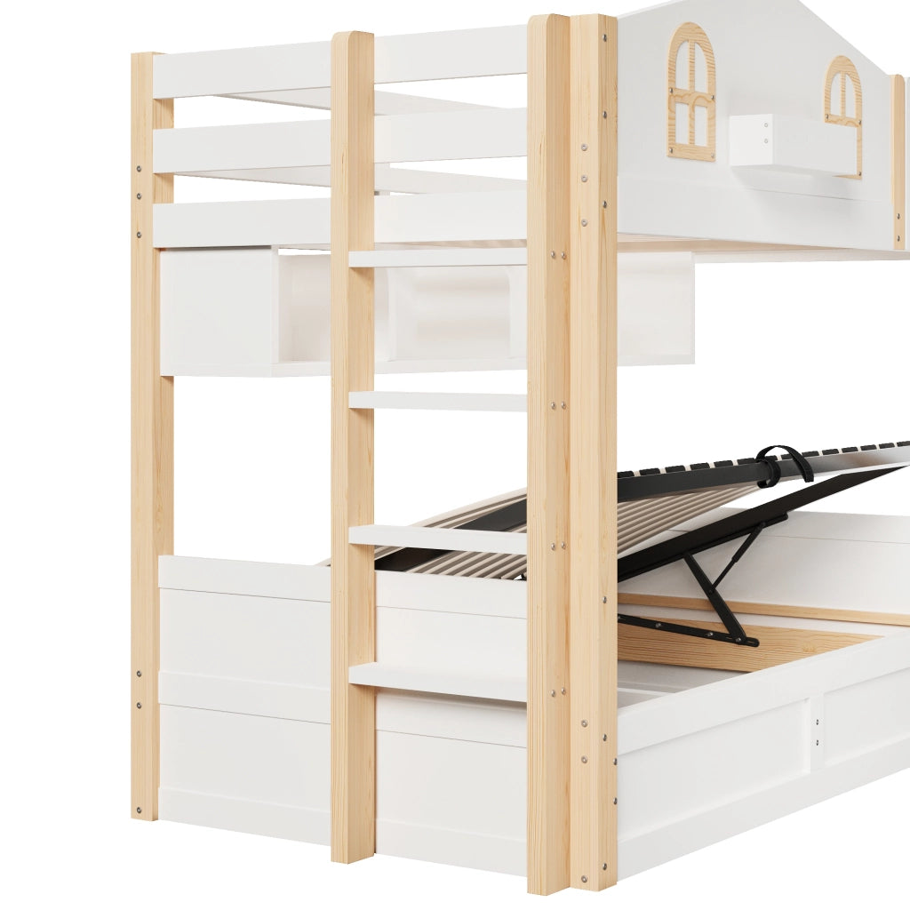 Letto a castello 90x200 cm con vano contenitore idraulico e LED