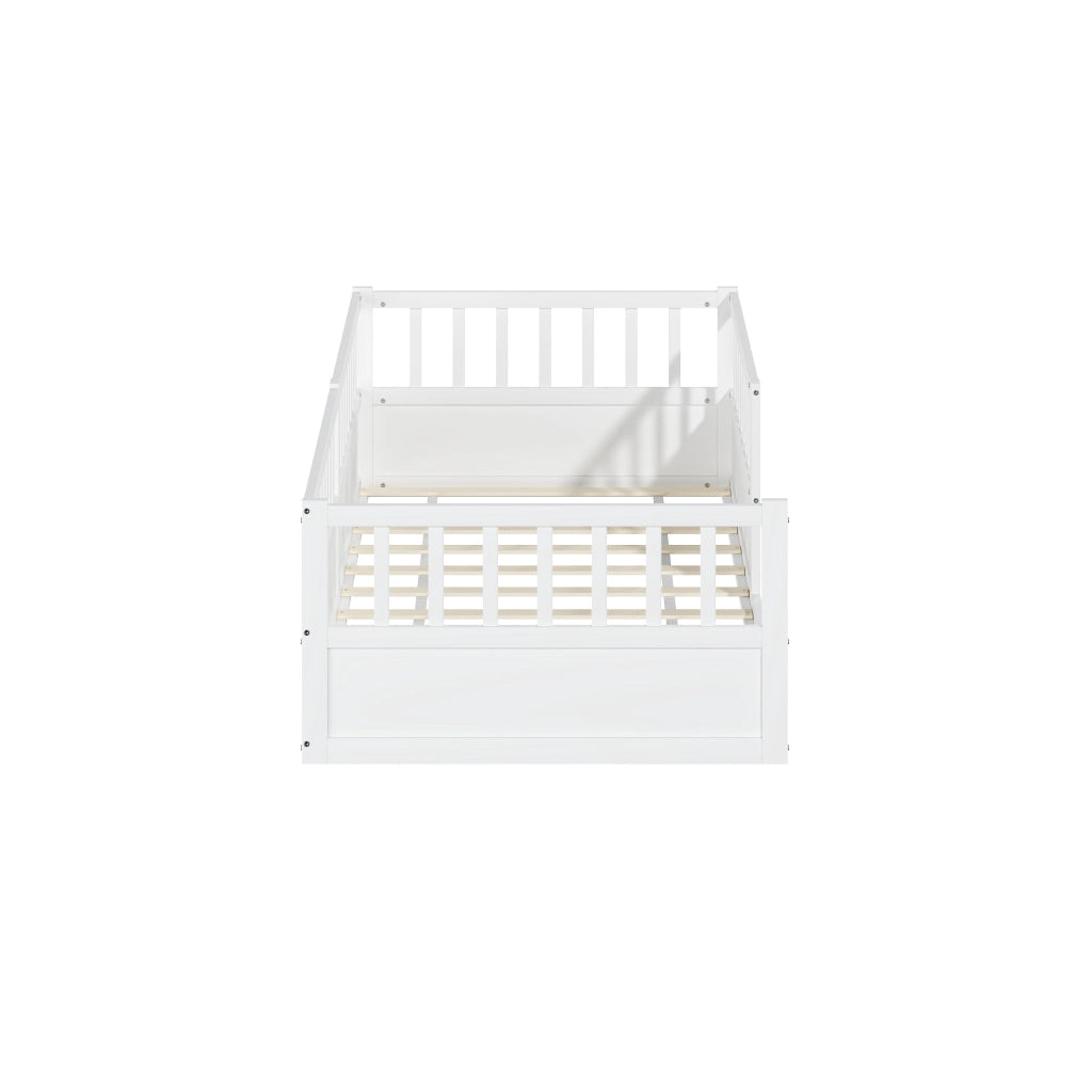 Letto per bambini, 90 x 200 cm, struttura in legno massello, sponde di sicurezza, bianco