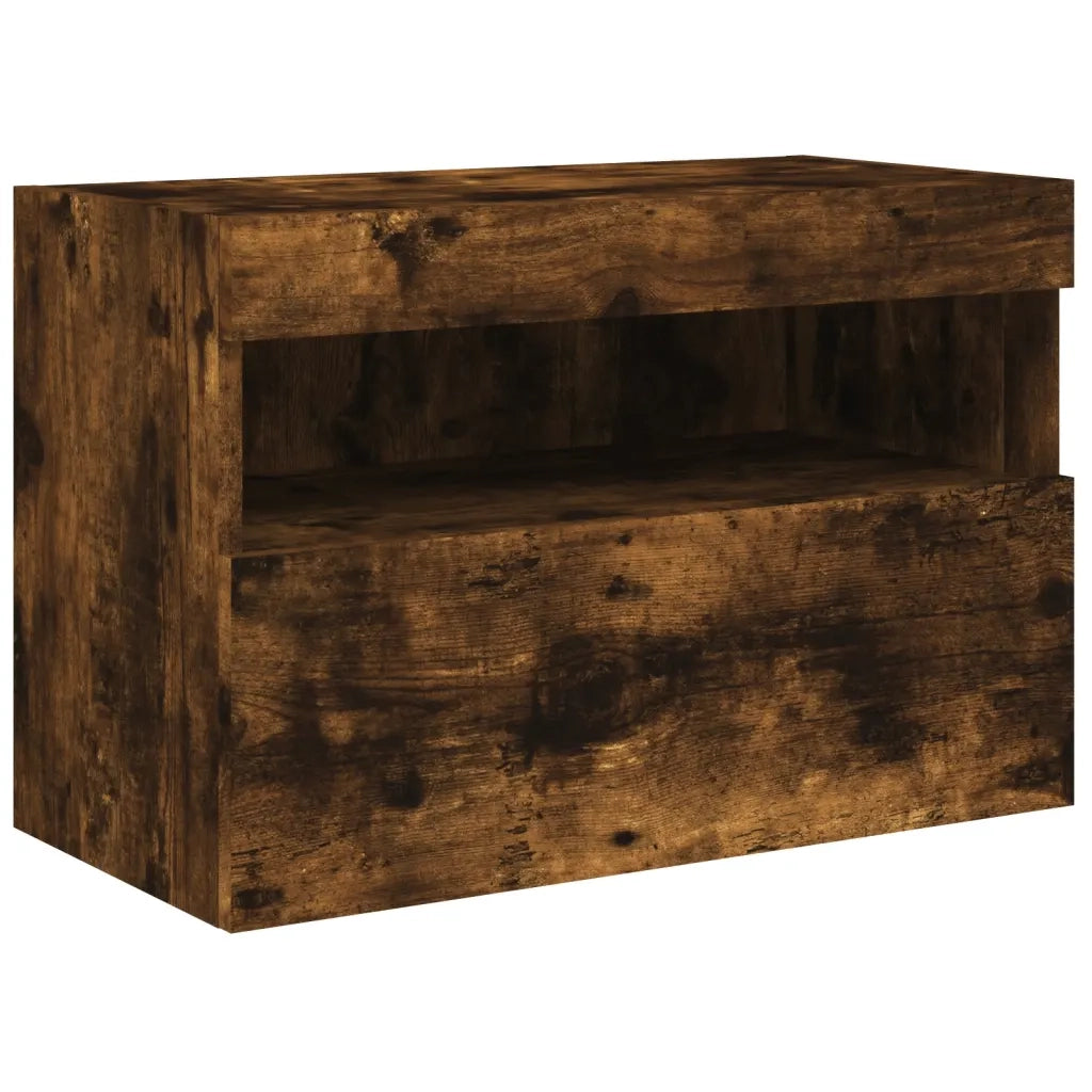 Mobile TV a Parete con Luci LED Rovere Fumo 60x30x40 cm 837191