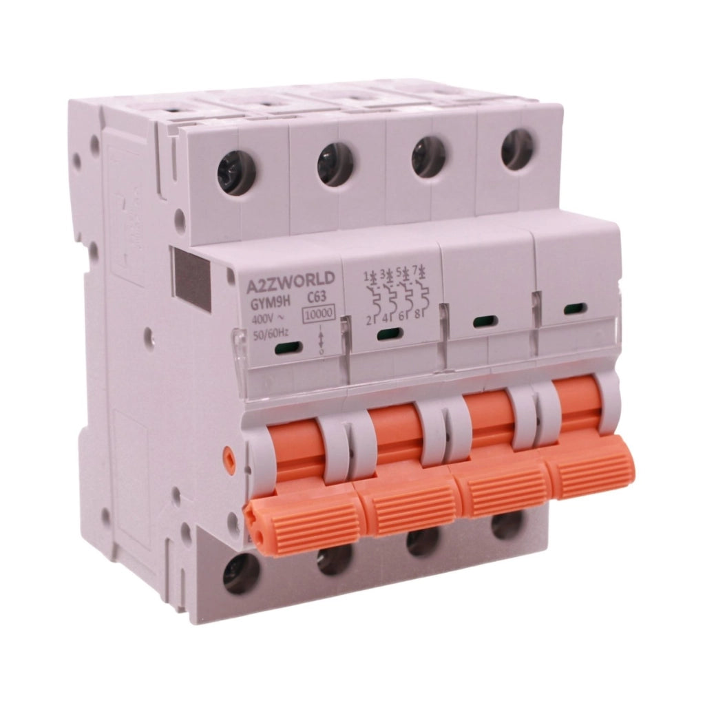 MCB Interruttore Magnetotermico Trifase 380V Curva C 4P 4M 10000A AC 400V IP20 GYM9H, Accoppiabile Con Bobina di Sgancio GA01231 GA01232, Disponibili 25A 32A 40A 63A (C63A)