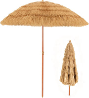 Ombrellone da Spiaggia 200 cm, Parasole Hawaiano, Antivento, Impermeabile, Anti UV, Ombrello in Paglia Pieghevole e Portabile, Ombrello in Rafia per Giardino, Balcone, senza Base, Giallo