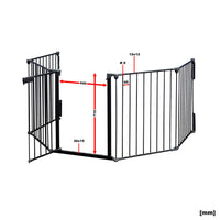 Cancelletto bambini per camino e stufa, nero, 5 elementi, 310 cm, montaggio a parete, Barriera per caminetto