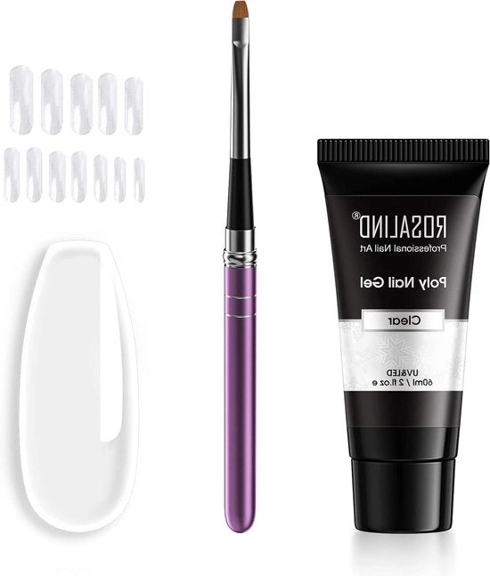Set di Avvio per Estensioni Unghie - Gel Poli con Falso Unghia, Pennello & 60ml Costruttore - Colore Vivace per Lampada LED UV Manicure - Set di Vernice