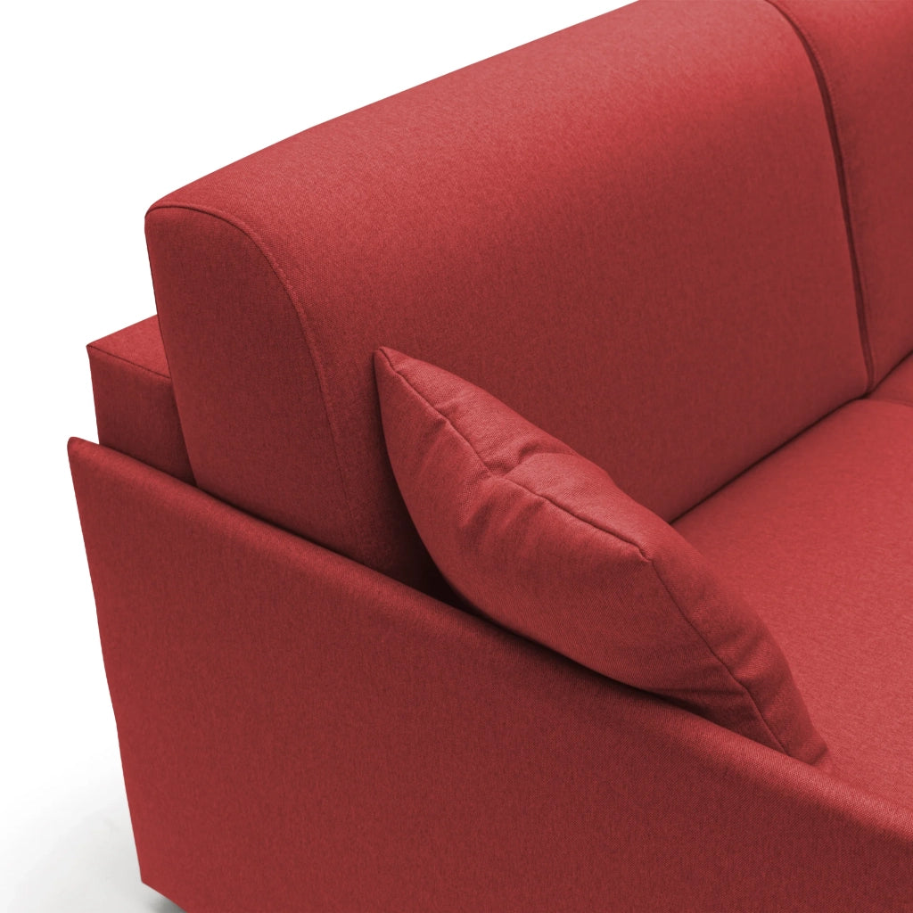 Evans Divano letto angolare con penisola in morbido tessuto impermeabile T13 252 cm Destro (mat. 140x197)  rosso