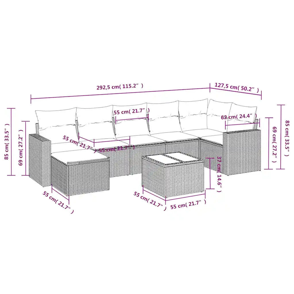 vidaXL Set Divani da Giardino 8 pz con Cuscini Marrone in Polyrattan