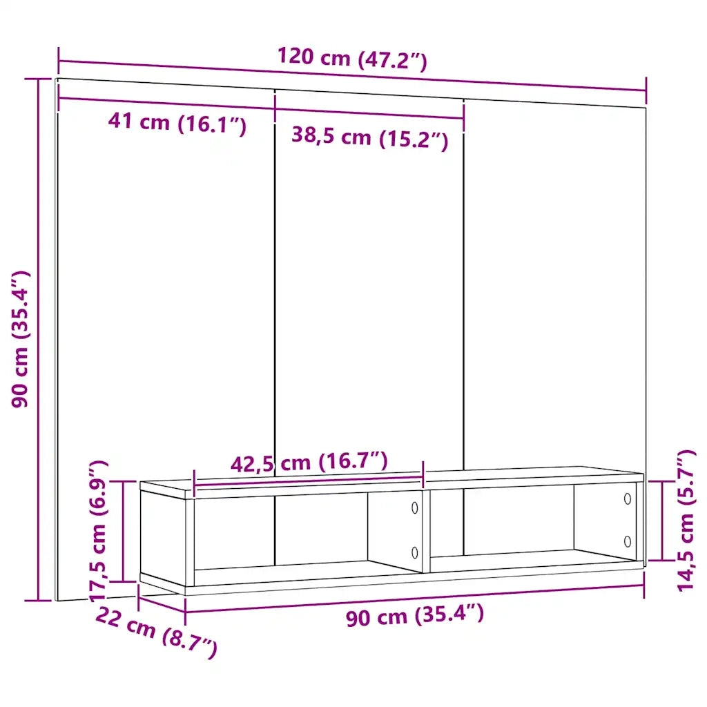 vidaXL Mobile TV da Parete rovere artigianale 120 x 23.5 x 90 cm